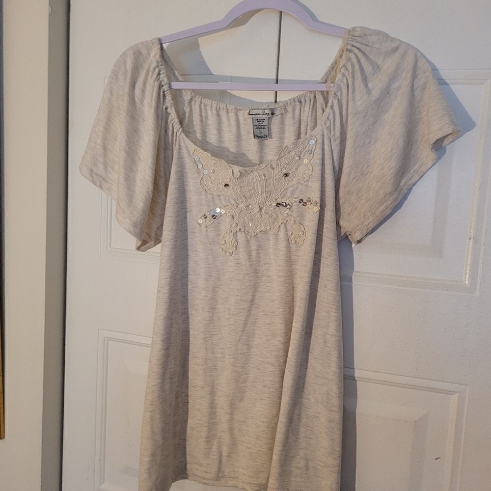 AMERICAN rag short sleeve tie in the back tan size large NWOT nwot